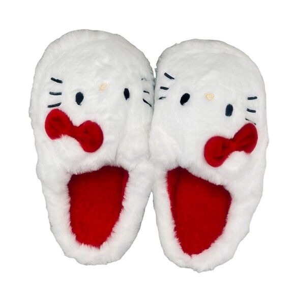 HELLO KITTY Cozy Slippers White Faux Fur Kawaii Women’s Size 8 - 8.5 NEW - Picture 3 of 9